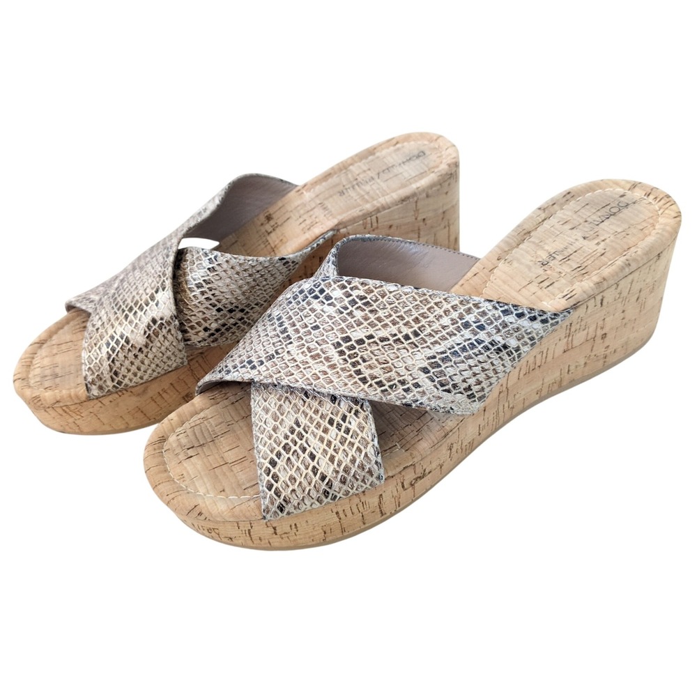 Donald J Pliner Savee Wedge Sandals Snakeskin Cork Platform Slides 11M Neutral